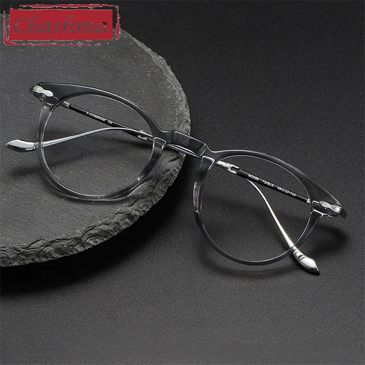 Chashma Ochki Women's Full Rim Round Acetate Titanium Eyeglasses 932056
