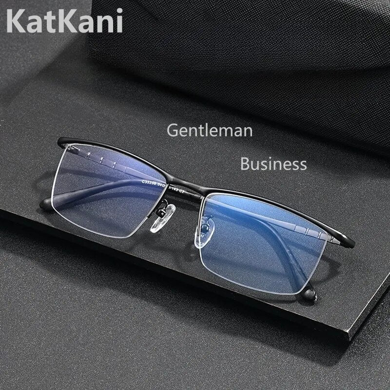 KatKani Men's Semi Rim Square Titanium Alloy Eyeglasses 33256 Semi Rim KatKani Eyeglasses   