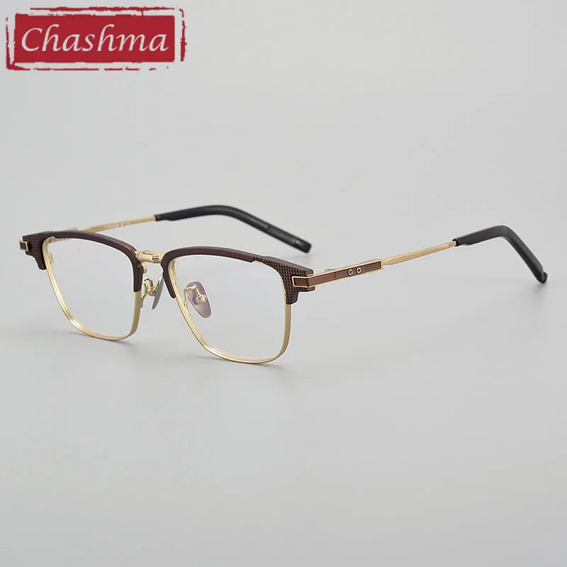 Chashma Unisex Full Rim Square Titanium Acetate Eyeglasses 190802 Full Rim Chashma Brown -Gold  