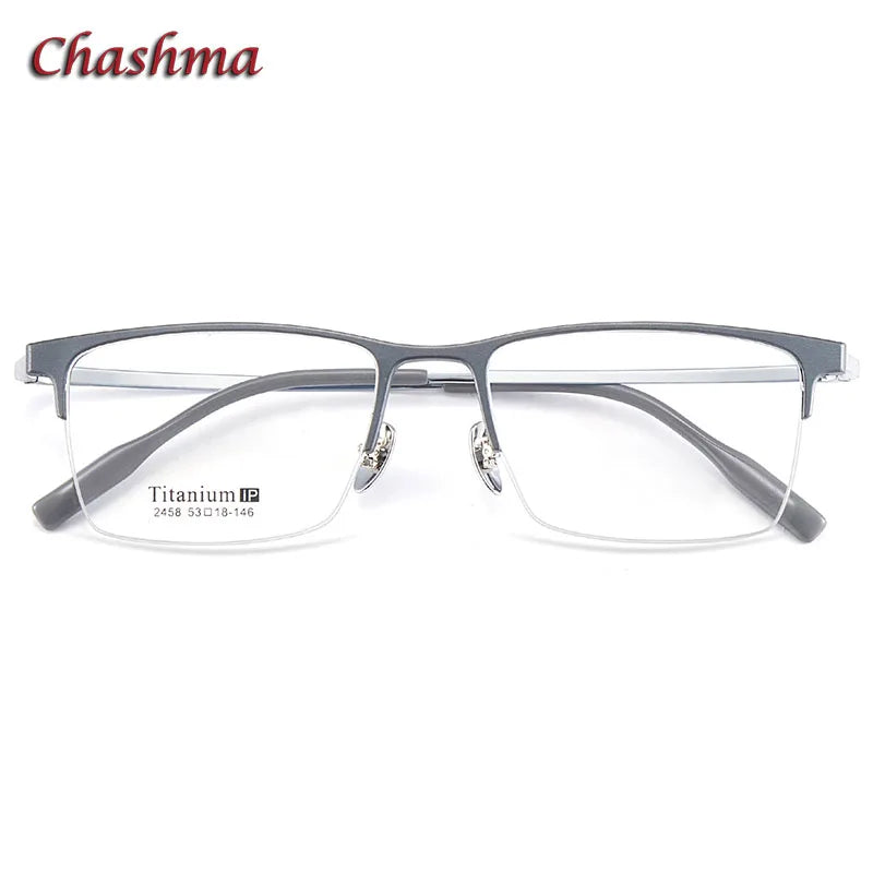 Chashma Ochki Unisex Semi Rim Square Titanium Aluminum Magnesium Eyeglasses 2458 Semi Rim Chashma Ochki Gray Silver-C4  