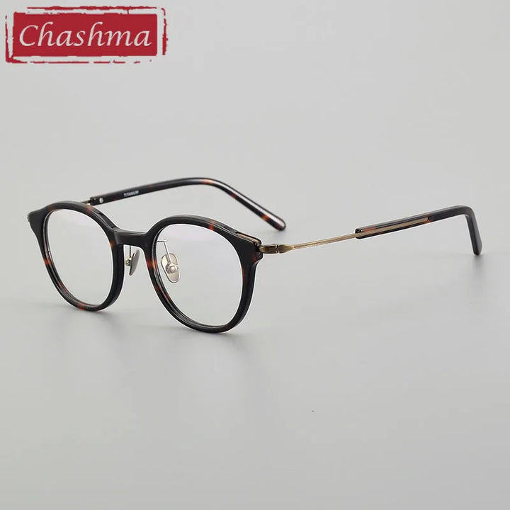 Chashma Unisex Full Rim Round Acetate Titanium Eyeglasses 0123 Full Rim Chashma Leopard  