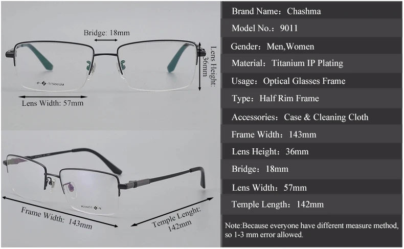 Chashma Ottica Unisex Semi Rim Square Titanium Eyeglasses 9011 Semi Rim Chashma Ottica   