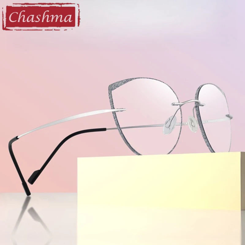 Chashma Women's Rimless Round Cat Eye Titanium Eyeglasses 431814