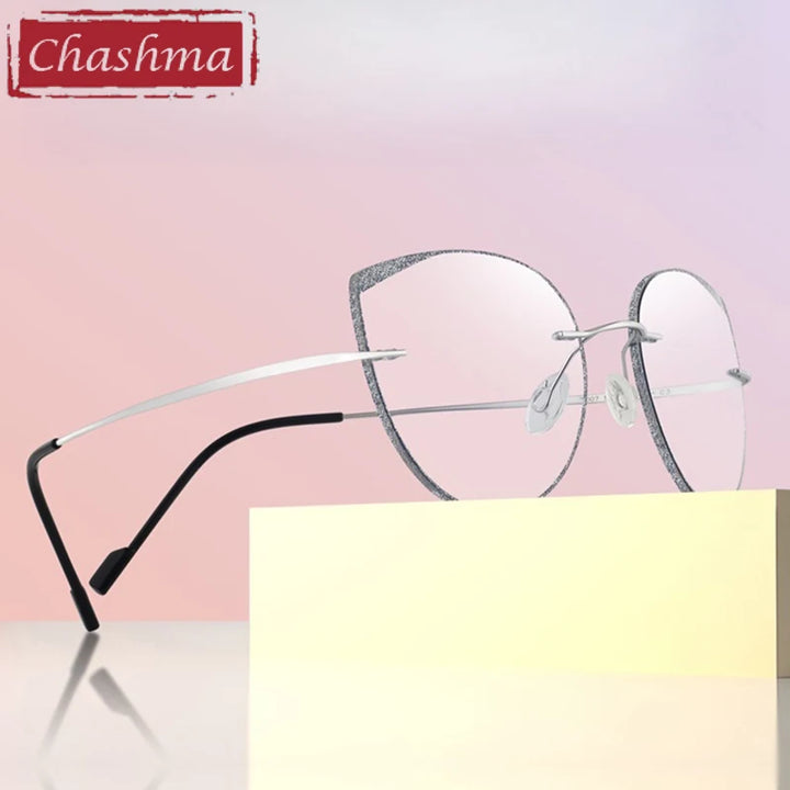 Chashma Women's Rimless Round Cat Eye Titanium Eyeglasses 431814