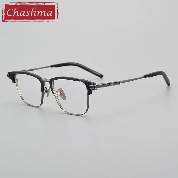 Chashma Unisex Full Rim Square Titanium Acetate Eyeglasses 190802 Full Rim Chashma Black-Gun  