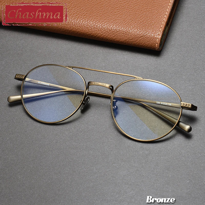 Chashma Ottica Unisex Full Rim Round Double Bridge Titanium Eyeglasses 30205