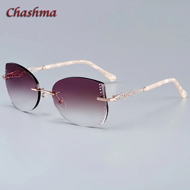 Chashma Ochki Women's Rimless Cat Eye Titanium Sunglasses Sunglasses Chashma Ochki   