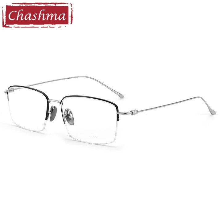 Chashma Unisex Semi Rim Square Titanium Eyeglasses 177503 Semi Rim Chashma Black-Silver  