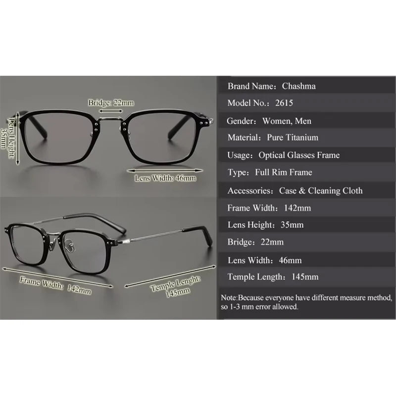 Chashma Ottica Unisex Full Rim Square Acetate Titanium Eyeglasses 26159