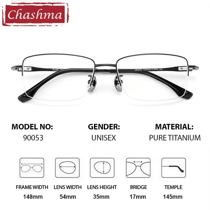 Chashma Ochki Unisex Semi Rim Big Square Titanium Eyeglasses 690053