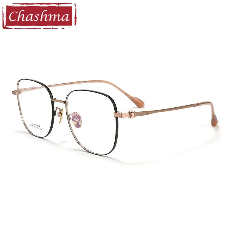 Chashma Unisex Full Rim Square Titanium Eyeglasses 6602 Full Rim Chashma Black-Rose Gold  