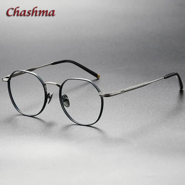 Chashma Ochki Unisex Full Rim Irregular Round Titanium Eyeglasses 1309 Full Rim Chashma Ochki Blue-Gun  