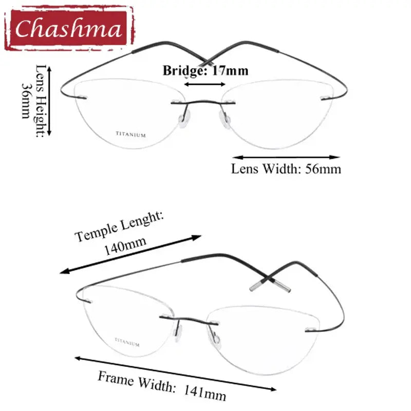 Chashma Ottica Unisex Rimless Cat Eye Titanium Eyeglasses 720003 FuzWeb