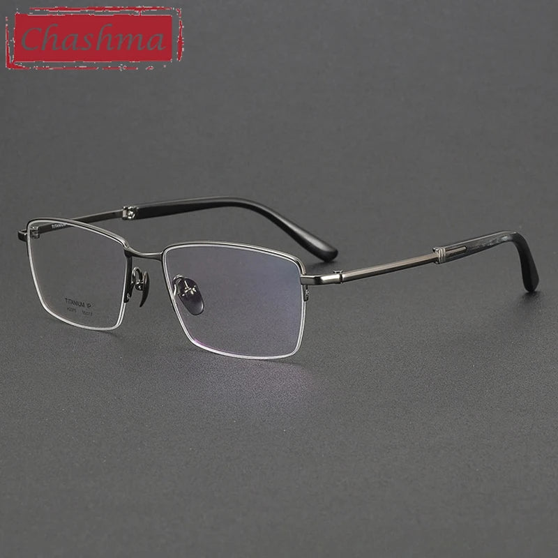 Chashma Ochki Unisex Semi Rim Square Titanium Horn Eyeglasses 932370