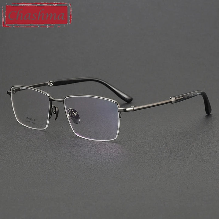 Chashma Ochki Unisex Semi Rim Square Titanium Horn Eyeglasses 932370