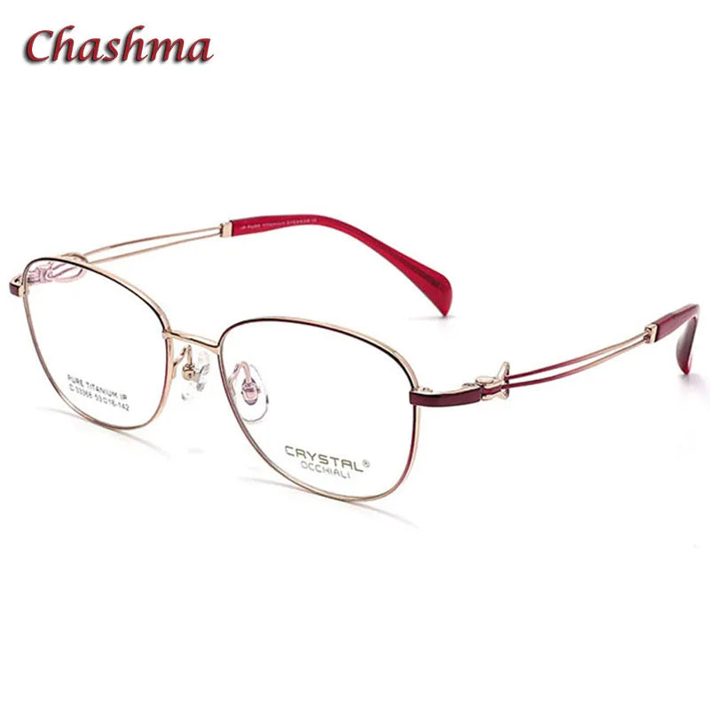 Chashma Ochki Women's Full Rim Square Titanium Eyeglasses 33368 Full Rim Chashma Ochki Red-Rose Gold  