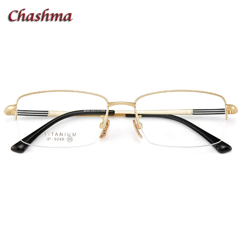 Chashma Ochki Unisex Semi Rim Square Titanium Eyeglasses 9049 Semi Rim Chashma Ochki Gold  