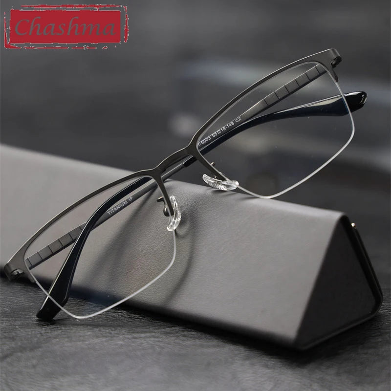 Chashma Ochki Men's Semi Rim Polygon Square Titanium Eyeglasses 965003