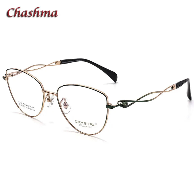 Chashma Ochki Women's Full Rim Cat Eye Titanium Eyeglasses 33380 Full Rim Chashma Ochki Green-Rose Gold  