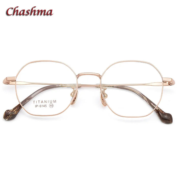 Chashma Ochki Unisex Full Rim Polygon Titanium Eyeglasses 6145 Full Rim Chashma Ochki C1-Rose Gold  