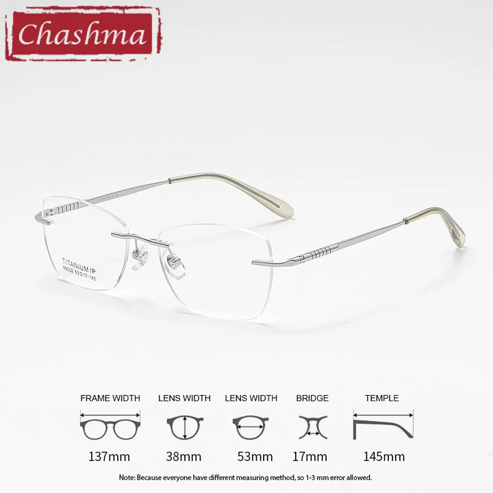 Chashma Ottica Women's Rimless Square Titanium Alloy Eyeglasses 98002 Rimless Chashma Ottica Silver-C9