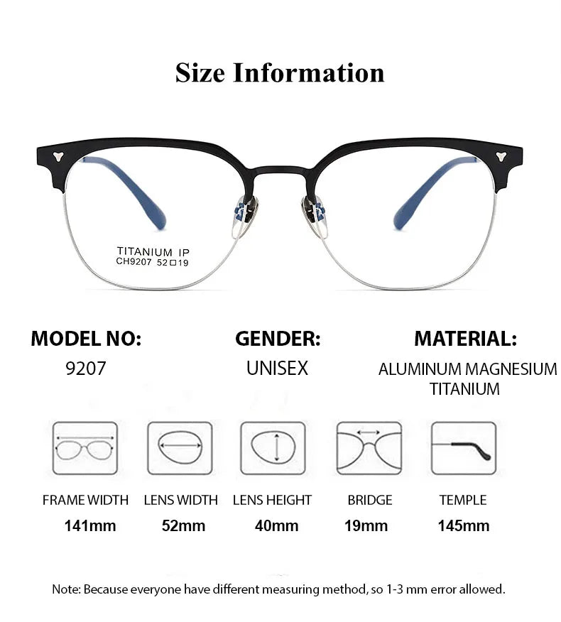 Chashma Unisex Full Rim Square Aluminum Magnesium Titanium Eyeglasses 9207 Full Rim Chashma   