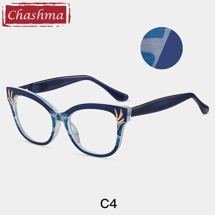 Chashma Women's Full Rim Cat Eye Tr 90 Titanium Eyeglasses 87303 Full Rim Chashma Blue Leopard  