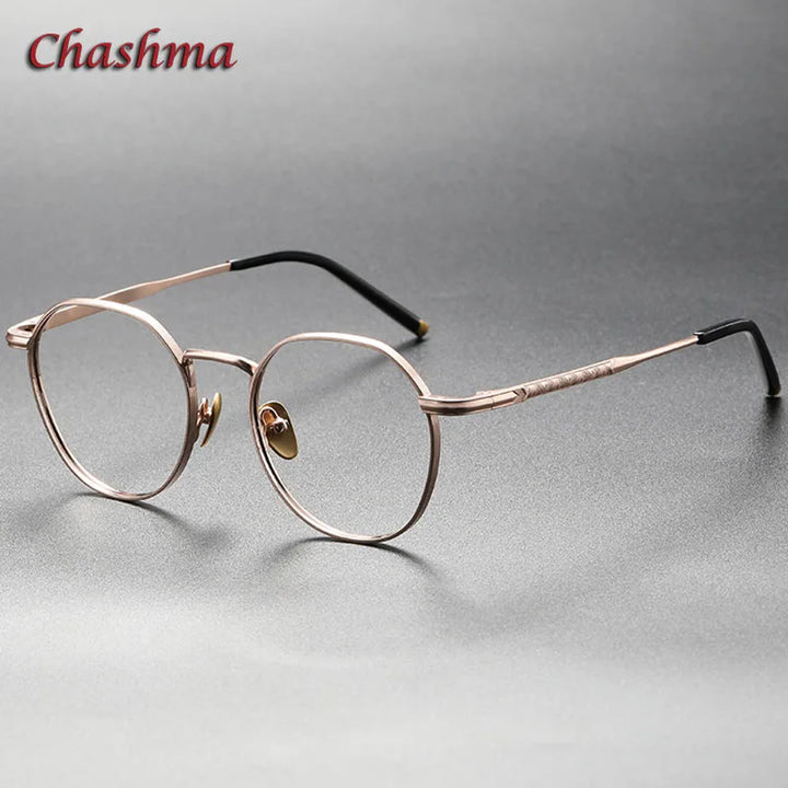 Chashma Ochki Unisex Full Rim Irregular Round Titanium Eyeglasses 1309 Full Rim Chashma Ochki Rose Gold  