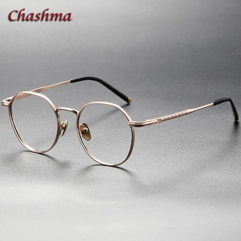 Chashma Ochki Women's Full Rim Flat Top Round Titanium Eyeglasses 13844 Full Rim Chashma Ochki Rose Gold  