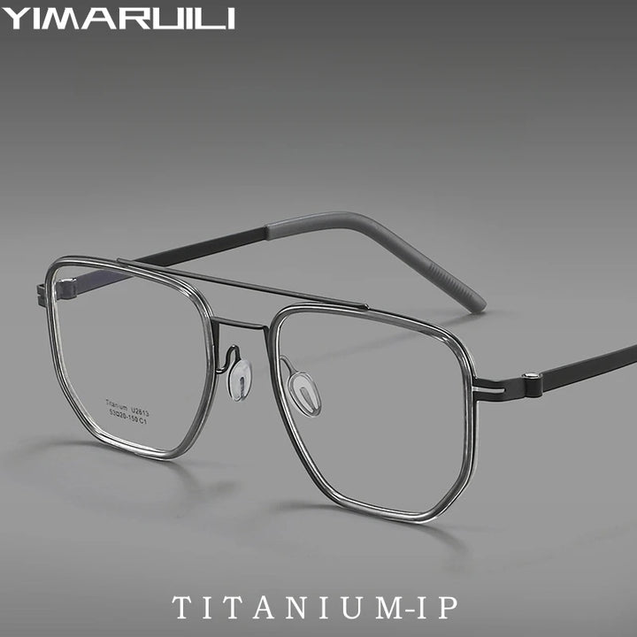 Yimaruili Unisex Full Rim Square Double Bridge Titanium Eyeglasses Y2613 Full Rim Yimaruili Eyeglasses   