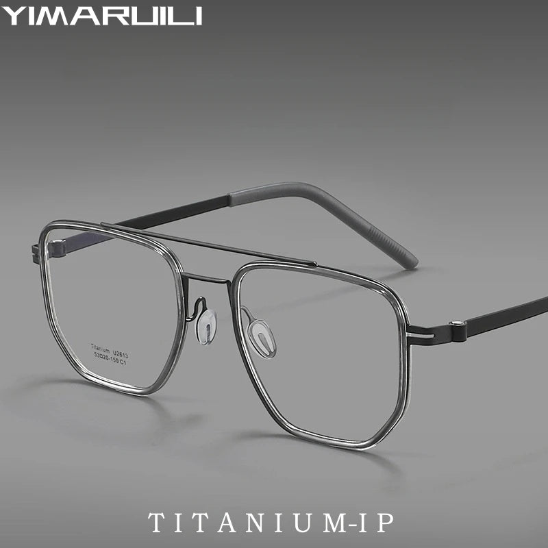 Yimaruili Unisex Full Rim Square Double Bridge Titanium Eyeglasses Y2613 Full Rim Yimaruili Eyeglasses   