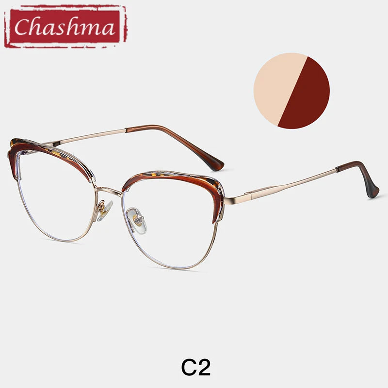 Chashma Women's Full Rim Cat Eye TR 90 Titanium Eyeglasses 87269 Full Rim Chashma Brown-Gold  