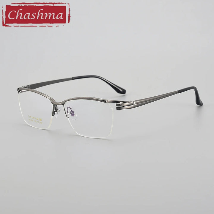 Chashma Unisex Semi Rim Big Square Brow Line Titanium Eyeglasses 6205 Semi Rim Chashma Gun  