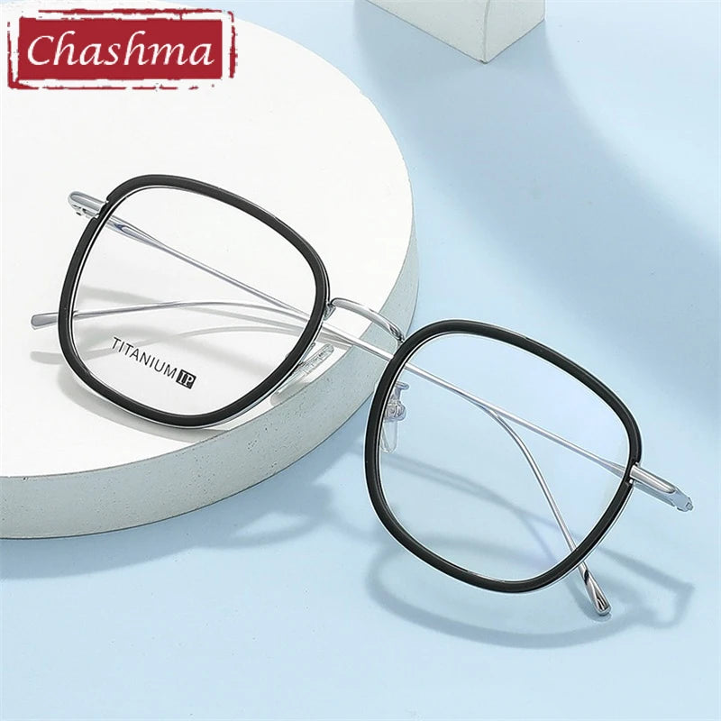 Chashma Ochki Unisex Full Rim Square Acetate Titanium Eyeglasses 388037