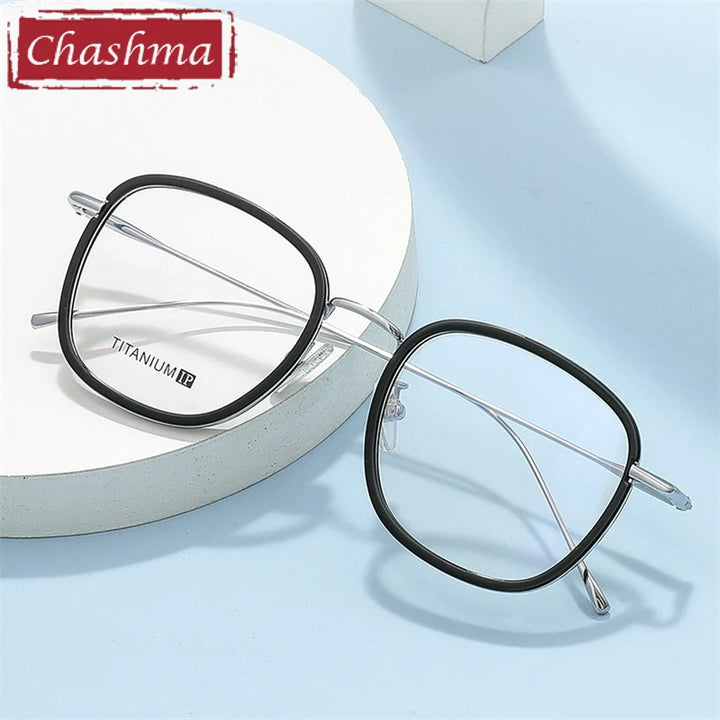 Chashma Ochki Unisex Full Rim Square Acetate Titanium Eyeglasses 388037