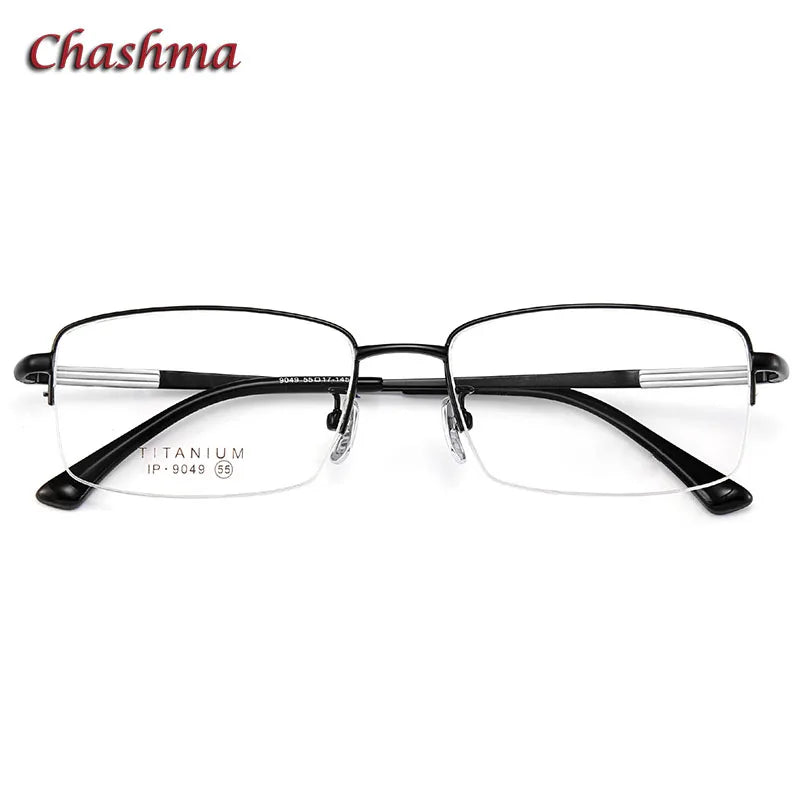 Chashma Ochki Unisex Semi Rim Square Titanium Eyeglasses 9049 Semi Rim Chashma Ochki Black  