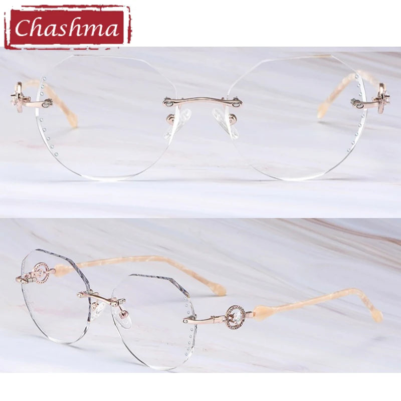 Chashma Women's Rimless Flat Top Round Titanium Eyeglasses 461813