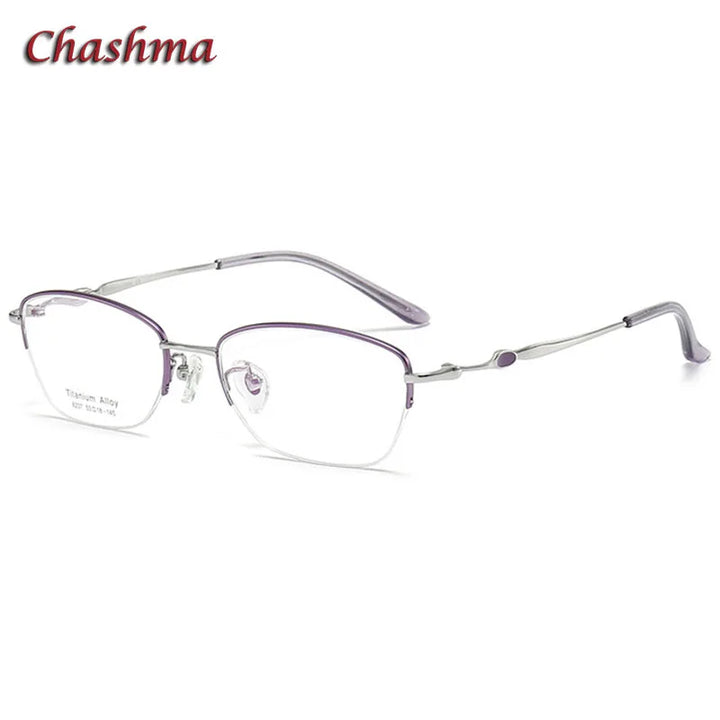 Chashma Ochki Women's Semi Rim Square Titanium Eyeglasses 8237 Semi Rim Chashma Ochki Silver-Purple-C20  