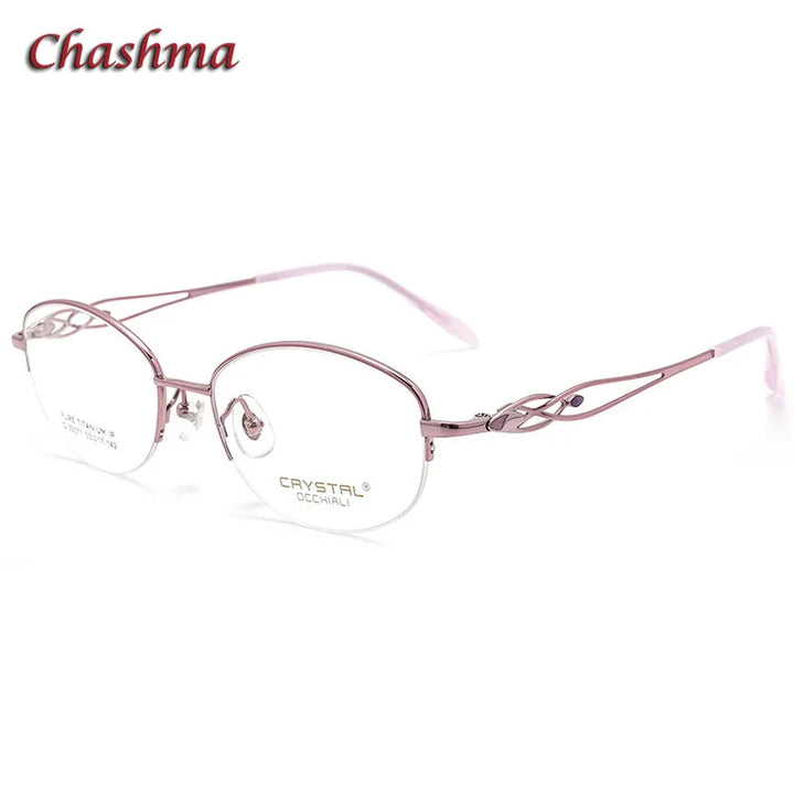 Chashma Ochki Women's Semi Rim Oval Titanium Eyeglasses 33371 Semi Rim Chashma Ochki Pink  