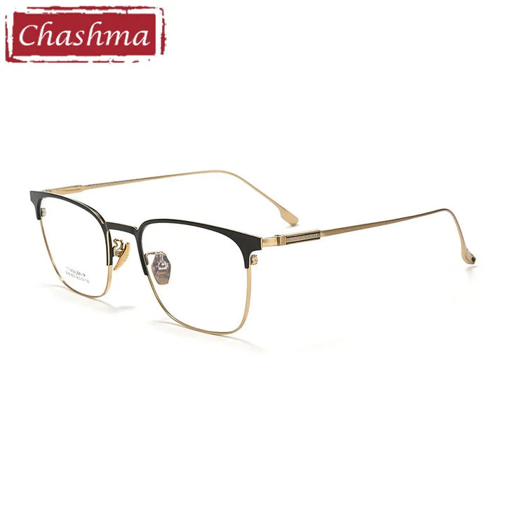 Chashma Unisex Full Rim Square Titanium Brow Line Eyeglasses 81023 Full Rim Chashma Black-Gold  