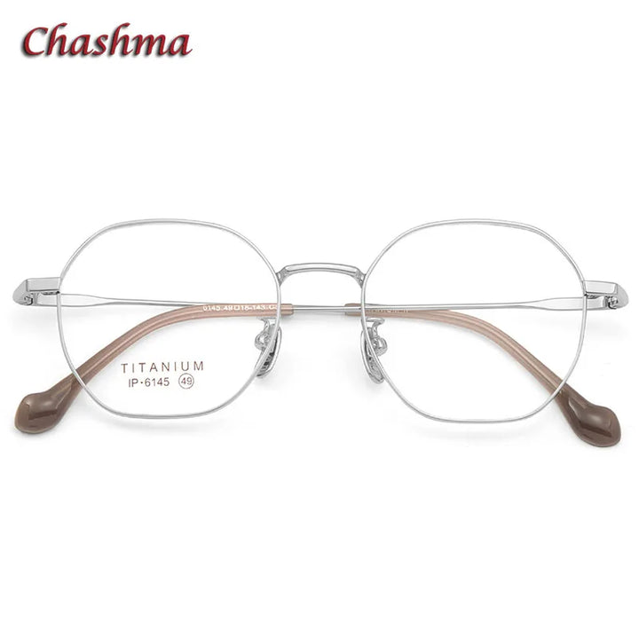 Chashma Ochki Unisex Full Rim Polygon Titanium Eyeglasses 6145 Full Rim Chashma Ochki C3-Silver  