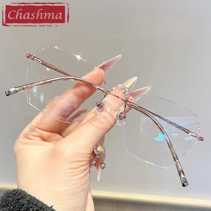 Chashma Women's Rimless Flat Top Polygon Titanium Eyeglasses 435218