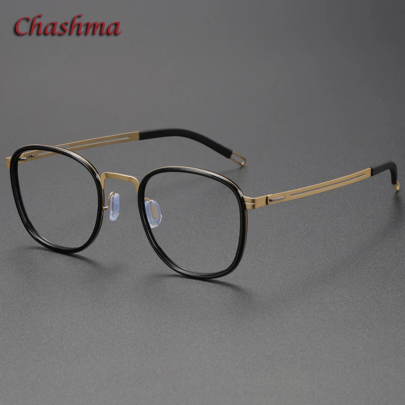 Chashma Ochki Unisex Full Rim Square Titanium Acetate Eyeglasses 2307 Full Rim Chashma Ochki Black-Gold-C1  