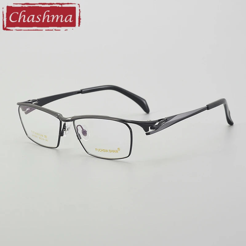 Chashma Unisex Full Rim Square Brow Line Titanium Eyeglasses 6175 Full Rim Chashma Black-Gun  