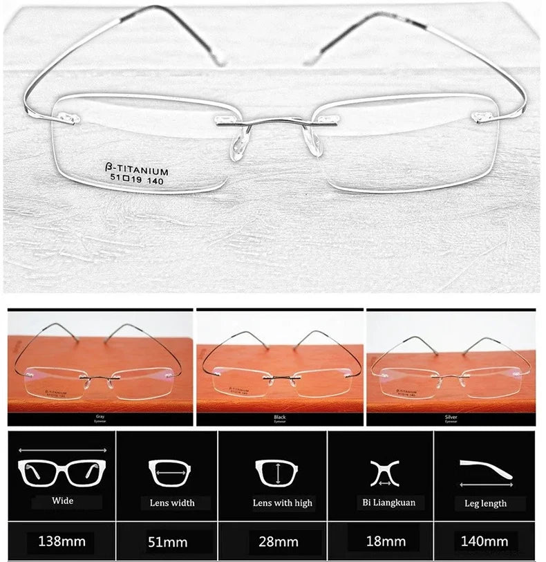 Chashma Unisex Rimless Square Titanium Reading Glasses 887044