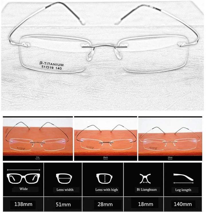 Chashma Unisex Rimless Square Titanium Reading Glasses 887044