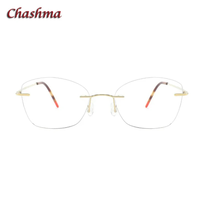 Chashma Ochki Women's Rimless Polygon Cat Eye Titanium Eyeglasses 90174