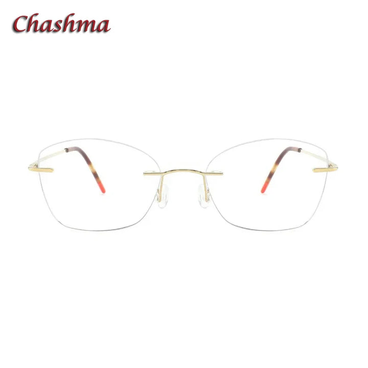 Chashma Ochki Women's Rimless Polygon Cat Eye Titanium Eyeglasses 90174