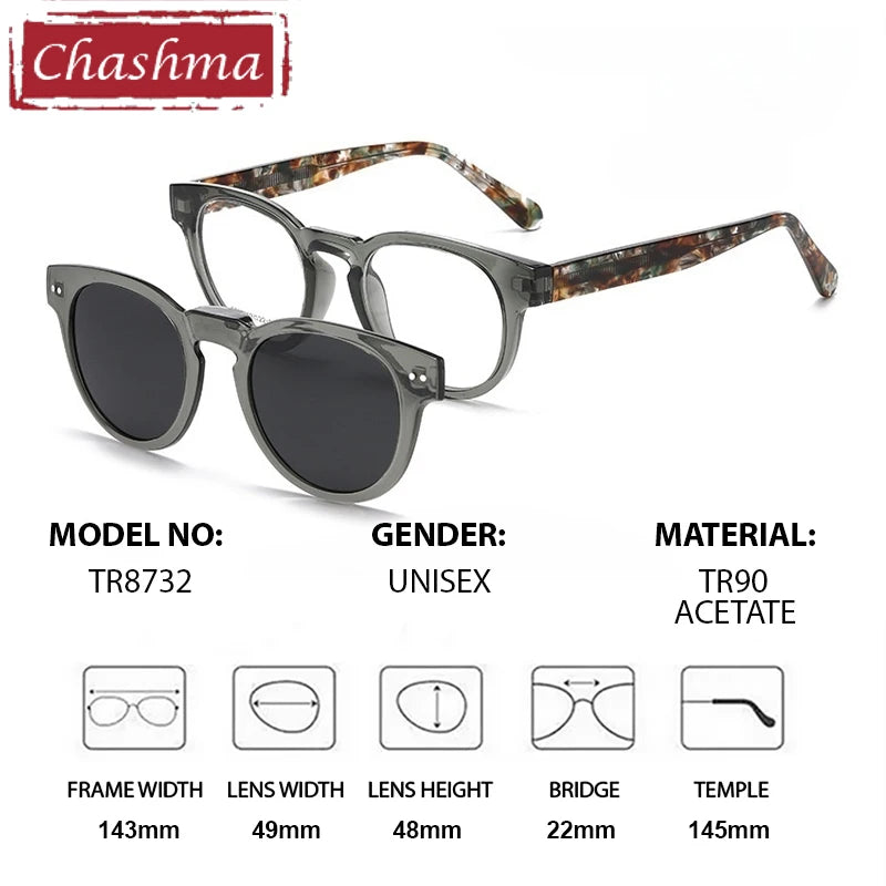 Chashma Ochki Women's Full Rim Square Tr 90 Acetate Eyeglasses Clip On Sunglasses 938732