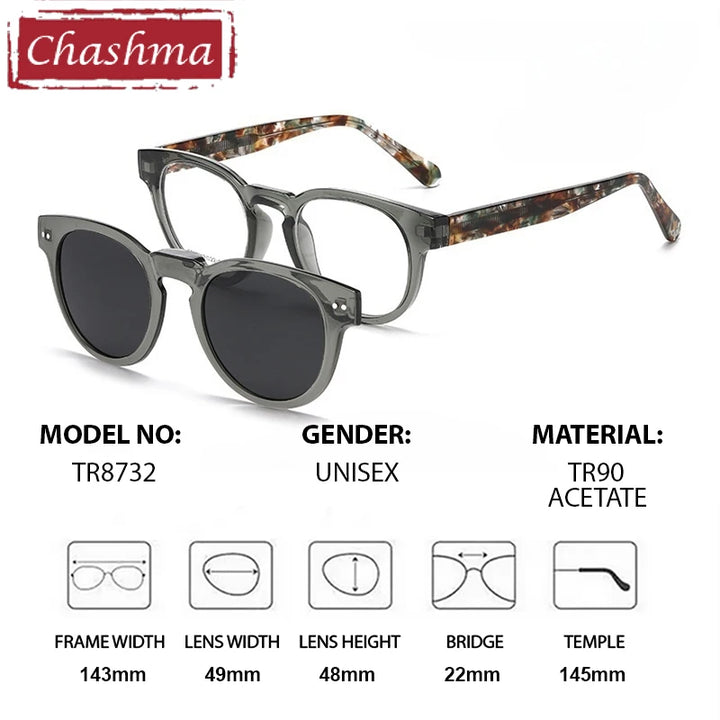 Chashma Ochki Women's Full Rim Square Tr 90 Acetate Eyeglasses Clip On Sunglasses 938732